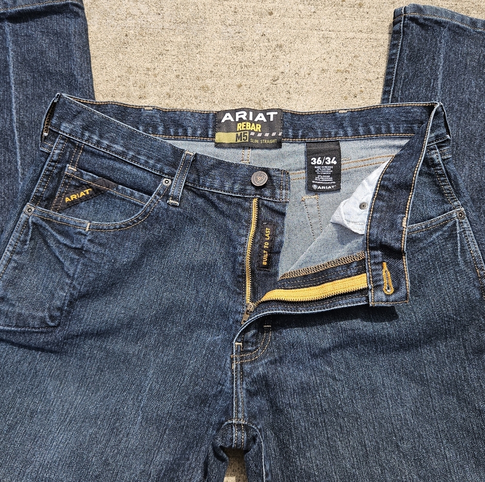Ariat Rebar M5 Men's Slim Straight Leg Blue Jeans 36 34 36x34 - Picture 8 of 8